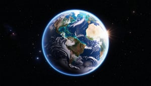 The planet earth as seen from space with half of it in night darkness we see the sun rising on the other side of the globe